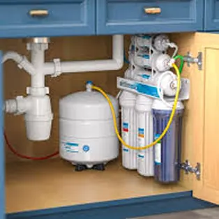 Reverse osmosis drinking water system installed under a kitchen sink